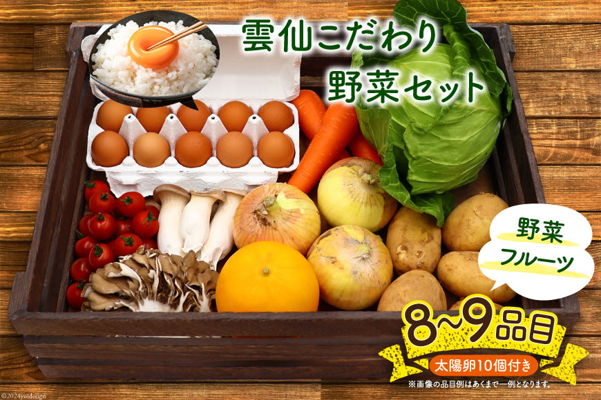 雲仙こだわり野菜セット 野菜・フルーツ8〜9品目＋太陽卵10個 詰め合わせ [吉岡青果 長崎県 雲仙市 item1275] 野菜 フルーツ 卵 セット 旬の野菜