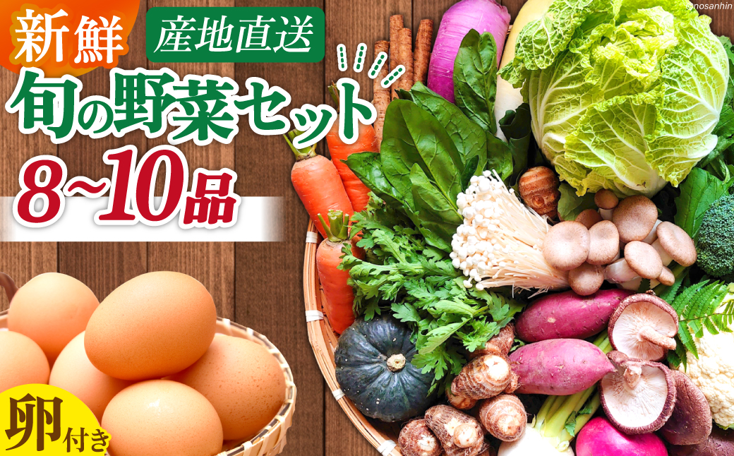 雲仙のめぐみ 旬の野菜セット (S)【卵6個付き】 8～10品目セット [長崎県農産品流通 長崎県 雲仙市 item1572] 野菜 野菜セット フルーツ 果物 くだもの 卵 たまご