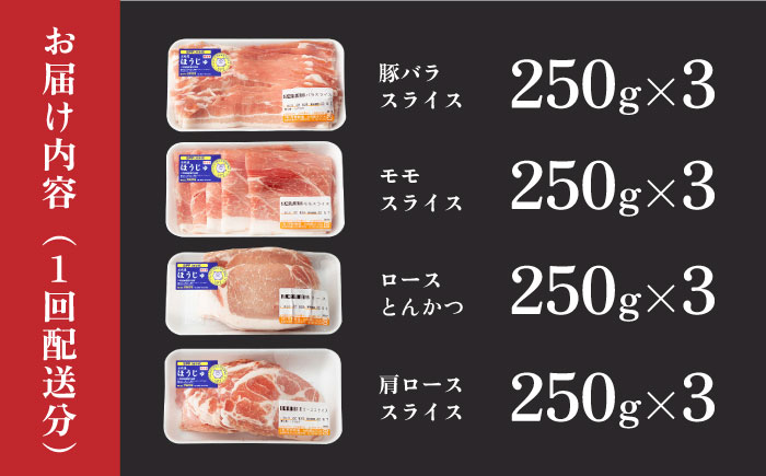 【6回定期便】SPF豚 やっちゃおいしか芳寿豚バラエティセット 計3000g / 豚肉 定期便 ほうじゅとん SPF豚 spfポーク 小分け バラ しゃぶしゃぶ / 南島原市 / 芳寿牧場 [SEI021]