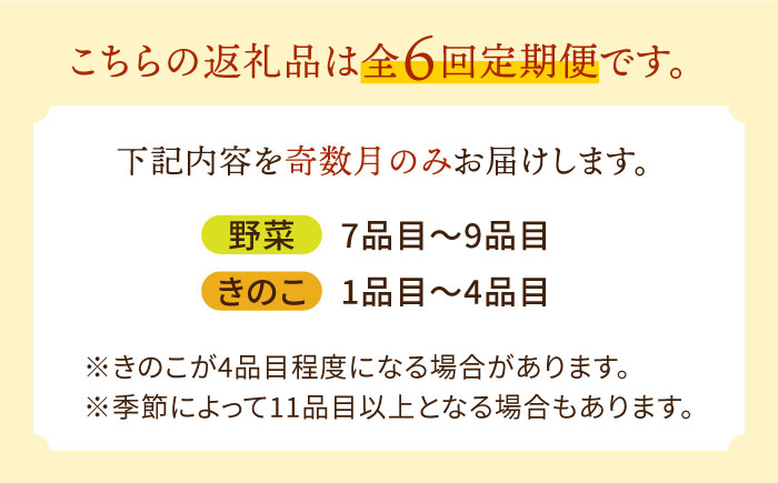 【6回定期便 奇数月コース】野菜定期便 きのこをセット 10品目以上 「6回（奇数月）」 / 野菜 春野菜 夏野菜 秋野菜 冬野菜 きのこ 旬 定期便 / 南島原市 / 吉岡青果 [SCZ005] 