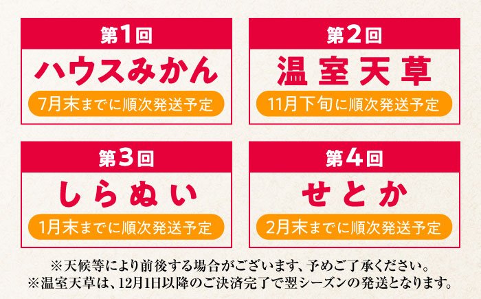 【4回定期便】【2025年7月初回発送】柑橘 4種類 定期便 / ハウスみかん 温室天草 しらぬい せとか 果物 フルーツ / 南島原市 /JA島原雲仙東南部基幹センター [SAC005]