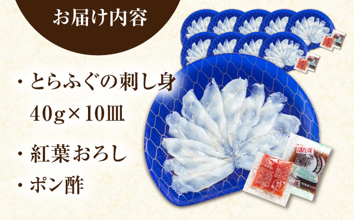 【新鮮！贅沢おつまみ】ふぐ 刺身 ふぐ刺し（小皿/40g）×10枚 / とらふぐ 刺身 紅葉おろし トラフグ ふぐ フグ 河豚 刺し身 ふぐ刺し / 南島原市 / 株式会社 FUKUNOTANE [SFJ036]