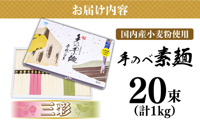 【手のべ陣川】 島原 手延べ そうめん 三彩 1kg LA-25 / 化粧箱 そうめん 島原そうめん 手延べ 麺 素麺 / 南島原市 / ながいけ [SCH010]