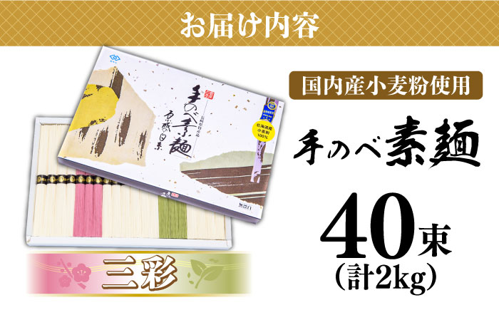 【手のべ陣川】 島原 手延べ そうめん 三彩 2kg LA-40 / 化粧箱 そうめん 島原そうめん 手延べ 麺 素麺 / 南島原市 / ながいけ [SCH011]