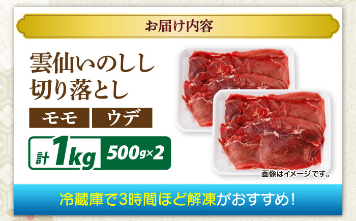 猪肉 切り落とし 1kg 雲仙いのしし モモ ウデ / 肉 イノシシ ジビエ いのしし 焼肉 ぼたん鍋 切り落とし / 南島原市 / もりのめぐみ [SDB015]