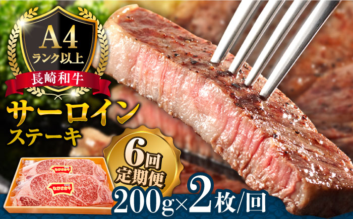 【6回定期便】長崎和牛 サーロイン ステーキ 2人前 200g×2 / 南島原市 / 溝田精肉店 [SBP015]