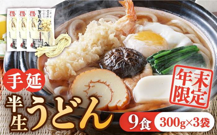 【年末限定】手延べ半生うどん 9食 300g×3袋 / うどん玉 年越し うどん 麺 めん 半生麺 手延べ / 南島原市 / 川上製麺 [SCM048]