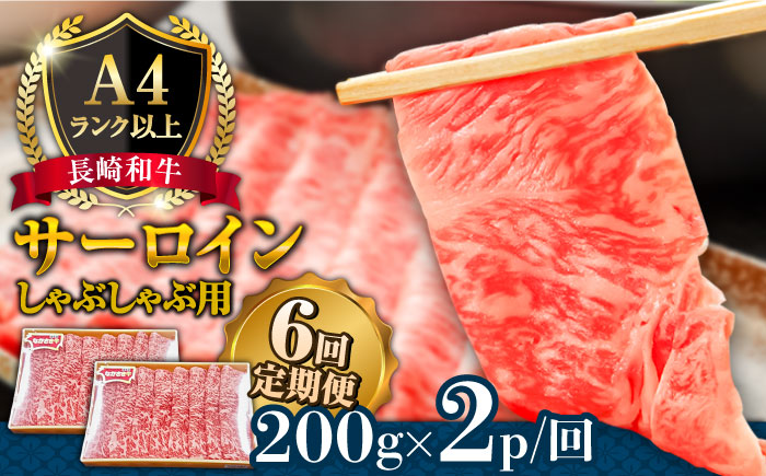 【6回定期便】【A4ランク以上】長崎和牛 サーロイン すき焼き ・ しゃぶしゃぶ 用 （2〜3人前） / 南島原市 / 溝田精肉店 [SBP021]