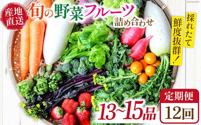 【12回定期便】　「旬の野菜・フルーツ」 詰め合わせ セット（13品〜15品）/ 野菜 定期便 やさい 定期便 野菜セット やさいセット 春野菜 夏野菜 秋野菜 冬野菜 旬新鮮 / 南島原市 /長崎県農産品流通合同会社 [SCB093]