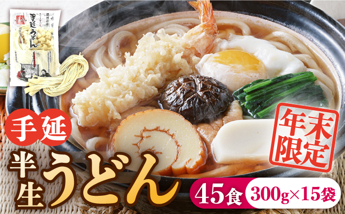 【年末限定】手延べ半生うどん 45食 300g×15袋  / うどん玉 年越し うどん 麺 めん 半生麺 手延べ / 南島原市 / 川上製麺 [SCM051]