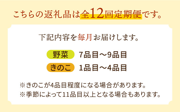 【12回定期便】野菜定期便 キノコをセット「12回（毎月）」お届け 10品目以上 詰め合わせ 12回  / 定期便 野菜 やさい 春野菜 夏野菜 秋野菜 冬野菜 旬 / 南島原市 / 吉岡青果 [SCZ007]