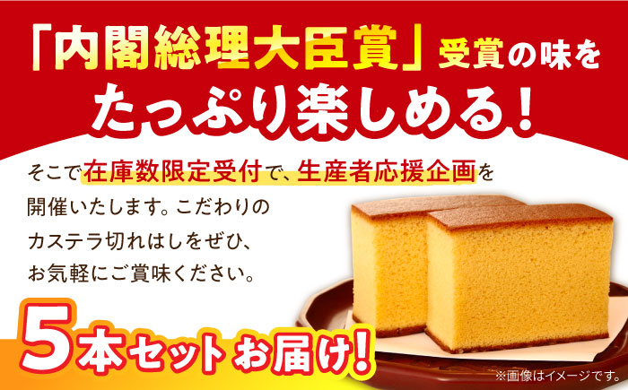 【訳あり】特製 長崎 カステラ 切れはし 5本 セット　(約350g×5本) / 南島原市 / 本田屋かすてら本舗 [SAW058]