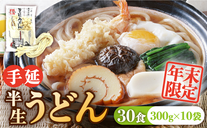 【年末限定】手延べ半生うどん 30食 300g×10袋 / うどん玉 年越し うどん 麺 めん 半生麺 手延べ / 南島原市 / 川上製麺 [SCM050]