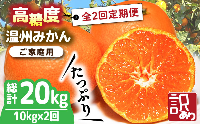 【2024年12月〜発送】【2回定期便】高糖度温州みかん約10kg（傷もの）計約20kg / みかん 訳あり 定期便 ミカン 蜜柑 長崎県産みかん 糖度 果物 くだもの 果物定期便 フルーツ ふるーつ フルーツ定期便 旬 家庭用 10kg / 南島原市 / 南島原果物屋 [SCV016]