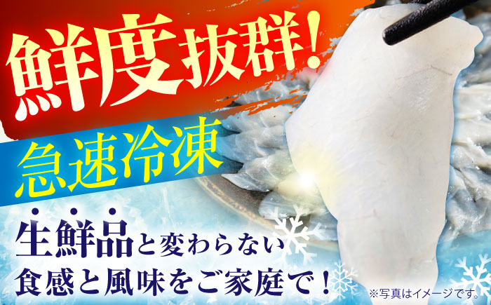 【新鮮！贅沢おつまみ】トラフグ の 刺し身 ＆ ヒラメ の 薄造り 大皿×各1枚 計250g  / ひらめ ヒラメ とらふぐ刺身 紅葉おろし トラフグ ふぐ フグ 河豚 刺し身 / 南島原市 / 株式会社 FUKUNOTANE [SFJ027]