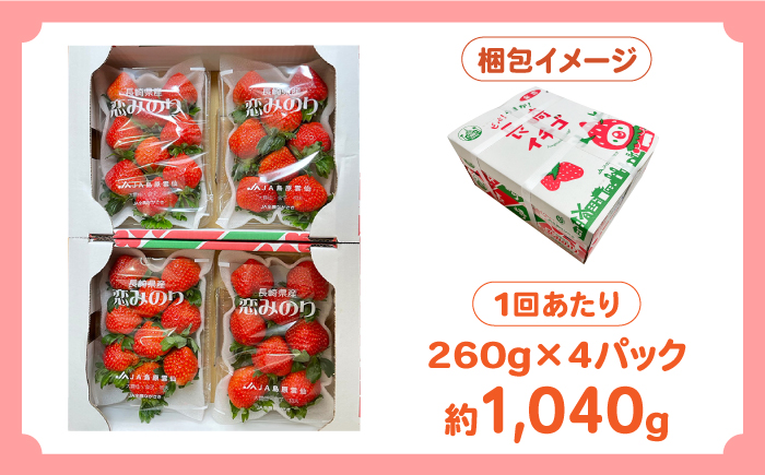 【2025年1月〜発送】【5回定期便】南島原産いちご 「恋みのり」約260g×4P / いちご イチゴ 苺 いちご定期便 フルーツ ふるーつ 果物 くだもの 定期便 フルーツ定期便 / 南島原市 / あゆみfarm[SFF004]