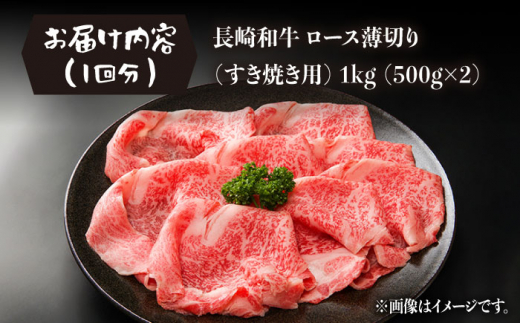 【6回定期便】ロース薄切り (すき焼き用 / 500g×2) 計6kg ローススライス すきやき 霜降り すき焼き肉 赤身 和牛 牛肉 東彼杵町/有限会社大川ストアー [BAJ053]