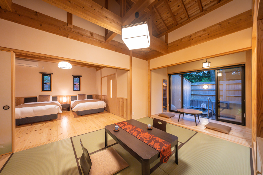 宿泊券 温泉 源泉かけ流し露天風呂付:スーペリア離れ和洋室 四季の里山 会席プラン 1泊2食付き ペア宿泊券 [そのぎ茶温泉 長崎県 東彼杵町 hs42bag280001] 旅行 観光 旅館 レターパック