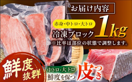 長崎県産 本マグロ「大トロ・中トロ・赤身」詰め合わせ (総量1kg) まぐろ 鮪 マグロ刺身 柵 マグロ 赤身 中とろ 刺身 刺し身 冷凍 セット 東彼杵町/大村湾漁業協同組合 [BAK014]