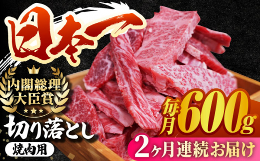 【2回定期便】 長崎和牛 切り落とし（焼肉用）600g  赤身 霜降り 部位ミックス BBQ やきにく うまい ジューシー 東彼杵町/有限会社大川ストアー [BAJ108]