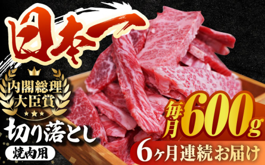 【6回定期便】 長崎和牛 切り落とし（焼肉用）600g  赤身 霜降り 部位ミックス BBQ やきにく うまい ジューシー 東彼杵町/有限会社大川ストアー [BAJ110]