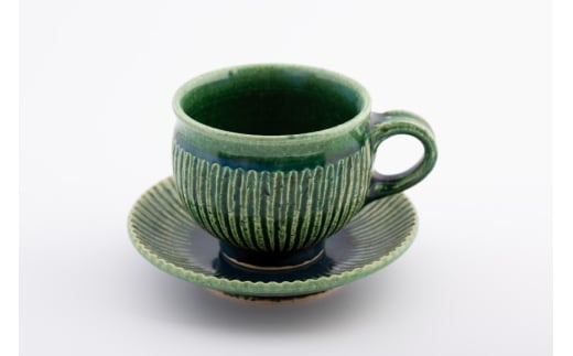コーヒー陶器 ドリッパー コーヒーポット&ドリッパー8点セット コーヒーカップ3個 ソーサー3個 織部釉 [抱星窯 長崎県 東彼杵町 hs42bag390005] コーヒー 陶器 土物 グリーン 濃緑
