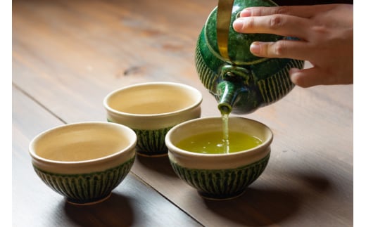 織部 茶器 汲出し湯呑み 5個セット 織部釉 [抱星窯 長崎県 東彼杵町 hs42bag390008] 土物 湯呑み グリーン 濃緑