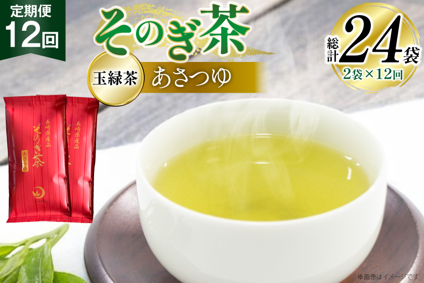 茶 お茶 緑茶 定期便 毎月 天然玉露 そのぎ茶 あさつゆ 玉緑茶 100g 2袋 12回 総計24袋 [月香園製茶 長崎県 東彼杵町 hs42bag260007] 日本茶 茶葉 ちゃ りょくちゃ 彼杵茶 全国茶品評会 産地賞 受賞