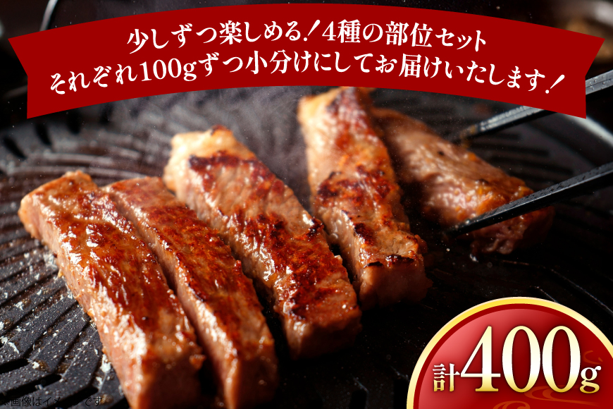 牛肉 和牛 長崎和牛 焼肉 4種 セット 各100g 計400g 詰め合わせ [黒牛 長崎県 東彼杵町 hs42bag750001] 牛肉 やきにく モモ肉 ウデ肉 バラ肉 肩ロース 食べくらべ