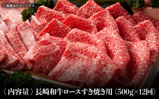 【全12回定期便】長崎和牛 ロース スライス 計6.0kg（約500g×12回）赤身 霜降り スライス ロース薄切り すきやき用 東彼杵町/株式会社彼杵の荘 [BAU078]