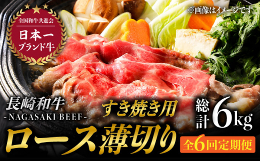 【6回定期便】ロース薄切り (すき焼き用 / 500g×2) 計6kg ローススライス すきやき 霜降り すき焼き肉 赤身 和牛 牛肉 東彼杵町/有限会社大川ストアー [BAJ053]