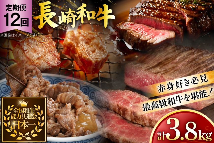 牛肉 長崎和牛 赤身 モモ焼肉 モモスライス ランプステーキ ヒレステーキ もも切り落とし 約2人前 12回 総計3.8kg [黒牛 長崎県 東彼杵町 hs42bag750018] 赤身肉 焼き肉 モモ もも ヒレ ランプ ステーキ 切り落とし