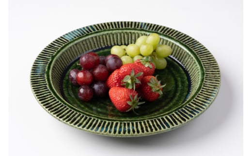 織部 皿 パスタ皿 28cm 織部釉 [抱星窯 長崎県 東彼杵町 hs42bag390001] パスタ カレー 皿 土物 万能皿 グリーン 濃緑