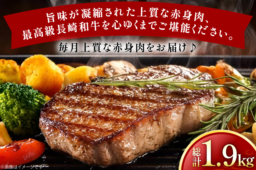 牛肉 長崎和牛 赤身 モモ焼肉 モモスライス ランプステーキ ヒレステーキ もも切り落とし 約2人前 6回 総計1.9kg [黒牛 長崎県 東彼杵町 hs42bag750019] 赤身肉 焼き肉 モモ もも ヒレ ランプ ステーキ 切り落とし
