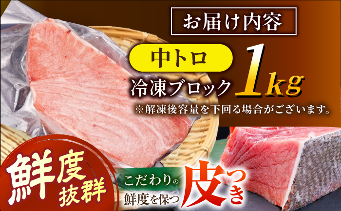 長崎県産 本マグロ「中トロ」(約1kg) 中とろ マグロ まぐろ 鮪 マグロ刺身 ブロック トロ 刺身 さしみ 刺し身 冷凍 東彼杵町/大村湾漁業協同組合 [BAK038]