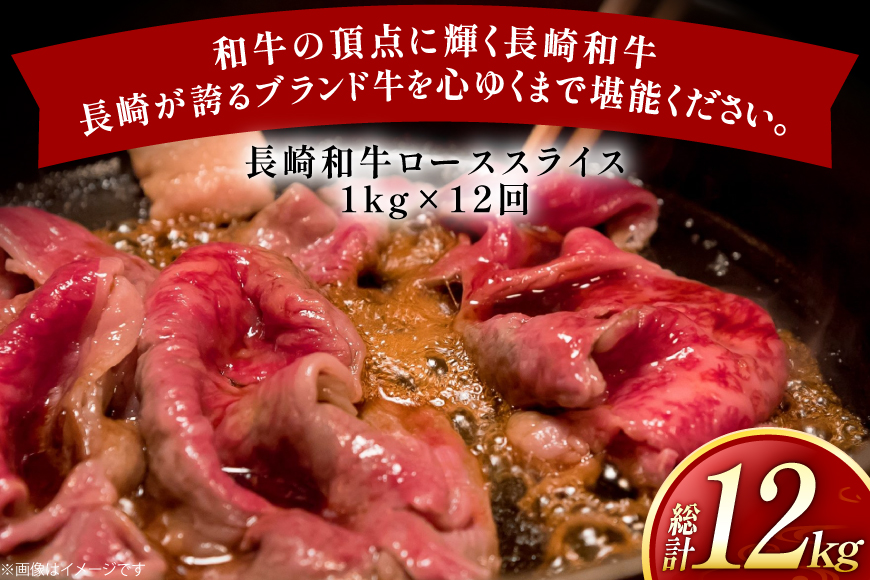 牛肉 長崎和牛 定期便 すき焼き用 ローススライス 約1kg 12回 総計12kg [黒牛 長崎県 東彼杵町 hs42bag750069] しゃぶしゃぶ すき焼き スライス 肉 お肉 牛肉