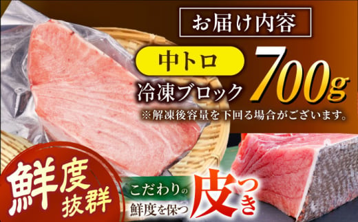 長崎県産 本マグロ「中トロ」(約700g) 中とろ マグロ まぐろ 鮪 マグロ刺身 とろ まぐろ マグロ ブロック トロ 刺身 さしみ 刺し身 冷凍 まぐろ マグロ 東彼杵町/大村湾漁業協同組合 [BAK012]