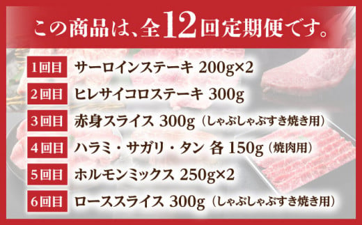 【農場直営/A4ランク】【12回定期便】A4長崎和牛 ちょこちょこ定期便（約2～3人前）/ヒレ ひれ タン たん サガリ ハラミ【焼肉音琴】 [BCT030]