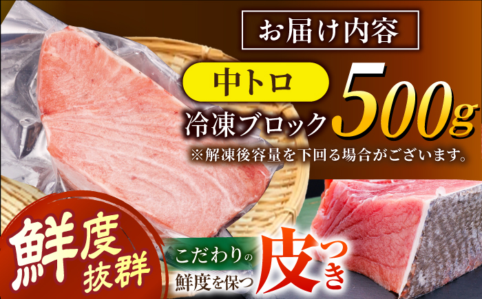 長崎県産 本マグロ「中トロ」(約500g) 中とろ マグロ まぐろ 鮪 マグロ刺身 ブロック トロ 刺身 さしみ 刺し身 冷凍 東彼杵町/大村湾漁業協同組合 [BAK036]