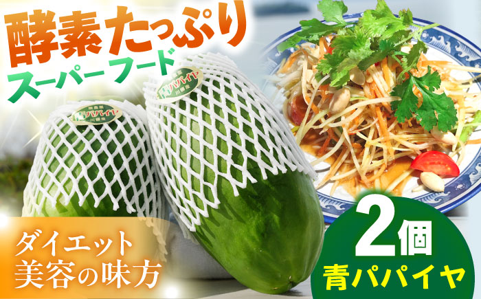 青パパイヤ 2個(約2kg) 栽培期間中農薬不使用【あい農産】 [OBM004]
