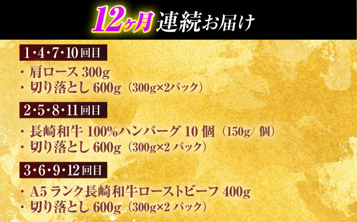 【全12回定期便】長崎和牛 切り落とし＋人気部位 セット 総計約16kg【有限会社長崎フードサービス】[OCD023] / 切り落とし 牛肉 定期便 切り落とし 牛肉 定期便 きりおとし 切り落とし 牛肉 定期便