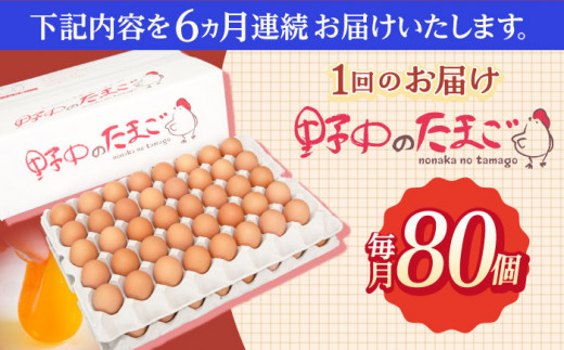 【6回定期便】産みたて新鮮卵 野中のたまご  80個×6回 計480個【野中鶏卵】[OAC008] / 卵 長持ち 濃厚 玉子 濃厚 卵料理 タマゴ 鶏卵 オムレツ 卵かけご飯 卵焼き 