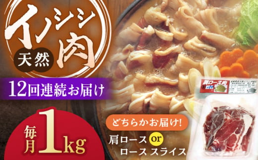 【12回定期便】ジビエ 天然イノシシ肉 肩ロース or ロース スライス1kg【照本食肉加工所】[OAJ060] / 猪 猪肉 いのしし肉 イノシシ イノシシ肉 ジビエ いのしし 長崎県猪 川棚町産猪 ぼたん鍋用いのしし 九州産イノシシ じびえ ジビエ ジビエ肉