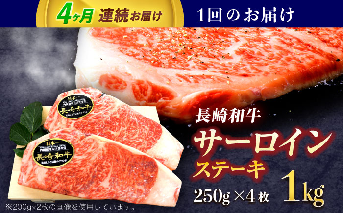 【4回定期便】長崎和牛サーロインステーキ 約1kg(250g×4枚)【株式会社 黒牛】 [OCE050] / 牛肉 国産牛 肉 すてーき さーろいん