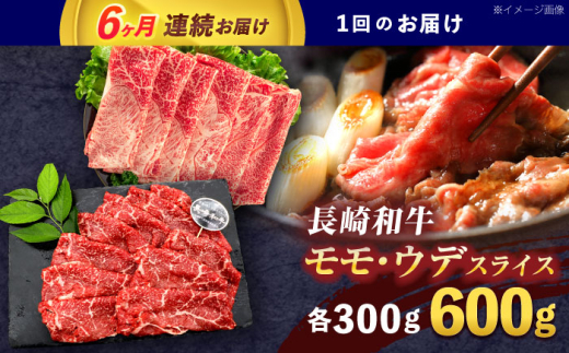 【6回定期便】長崎和牛 すき焼き・しゃぶしゃぶ用 赤身スライス600g (モモ・ウデ 各300g)【株式会社 黒牛】[OCE094] / 牛肉 赤身 すき焼き用スライス 赤身肉 すきやき用 国産牛肉すらいす 牛肉 赤身スライス すき焼き用 赤身肉スライス すきやき用 国産牛肉