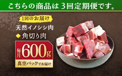 【3回定期便】ジビエ 天然イノシシ肉 角切り肉 600g（カレー・シチュー）【照本食肉加工所】[OAJ039] / 猪 猪肉 いのしし肉 イノシシ イノシシ肉 ジビエ いのしし 長崎県猪 川棚町産猪 ぼたん鍋用いのしし 九州産イノシシ じびえ ジビエ ジビエ肉