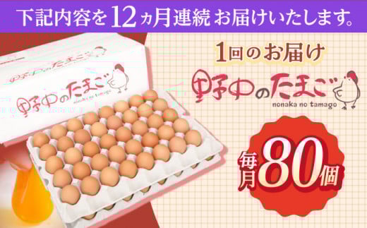 【12回定期便】産みたて新鮮卵 野中のたまご  80個×12回 計960個【野中鶏卵】[OAC009] / 卵 長持ち 濃厚 玉子 濃厚 卵料理 タマゴ 鶏卵 オムレツ 卵かけご飯 卵焼き 