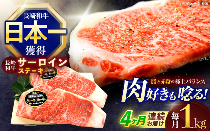 【4回定期便】長崎和牛サーロインステーキ 約1kg(250g×4枚)【株式会社 黒牛】 [OCE050] / 牛肉 国産牛 肉 すてーき さーろいん