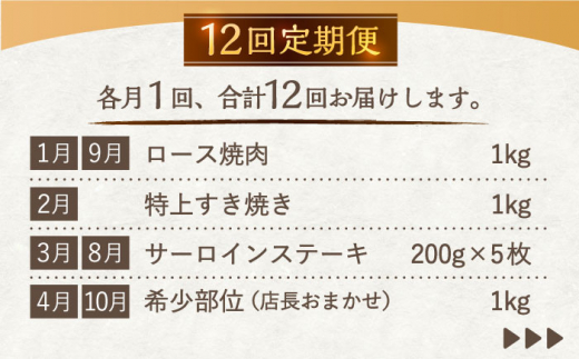 【12回定期便】希少部位アリ！ 長崎和牛 バラエティ 部位 セット 毎回1kg ×12回【川下精肉店】 [OAA019] / 牛肉 和牛 希少 長崎 部位 焼肉 ステーキ 切り落とし ＢＢＱ セット 詰合わせ