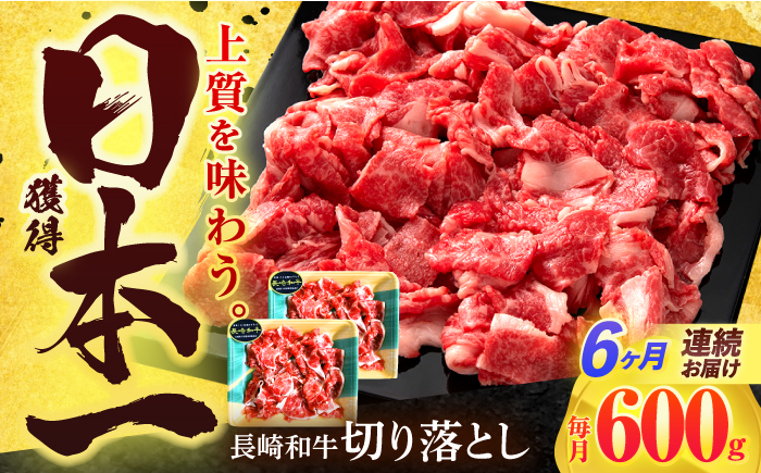 【6回定期便】長崎和牛 切り落とし 600g(300g×2)【有限会社長崎フードサービス】[OCD019] / 牛肉 国産牛 切り落とし きりおとし 牛肉切り落とし 肉じゃが 家庭用 ストック